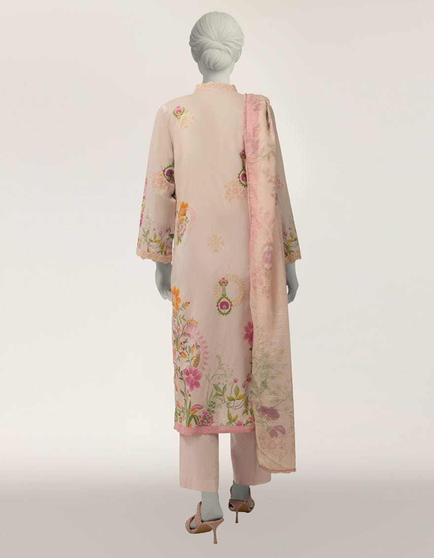 PINK LAWN EMBROIDERED STITCHED 3PC