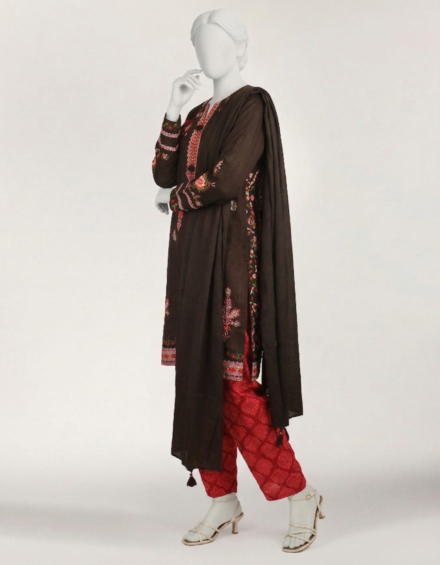 BLACK DOBBY EMBROIDERED STITCHED 3PC