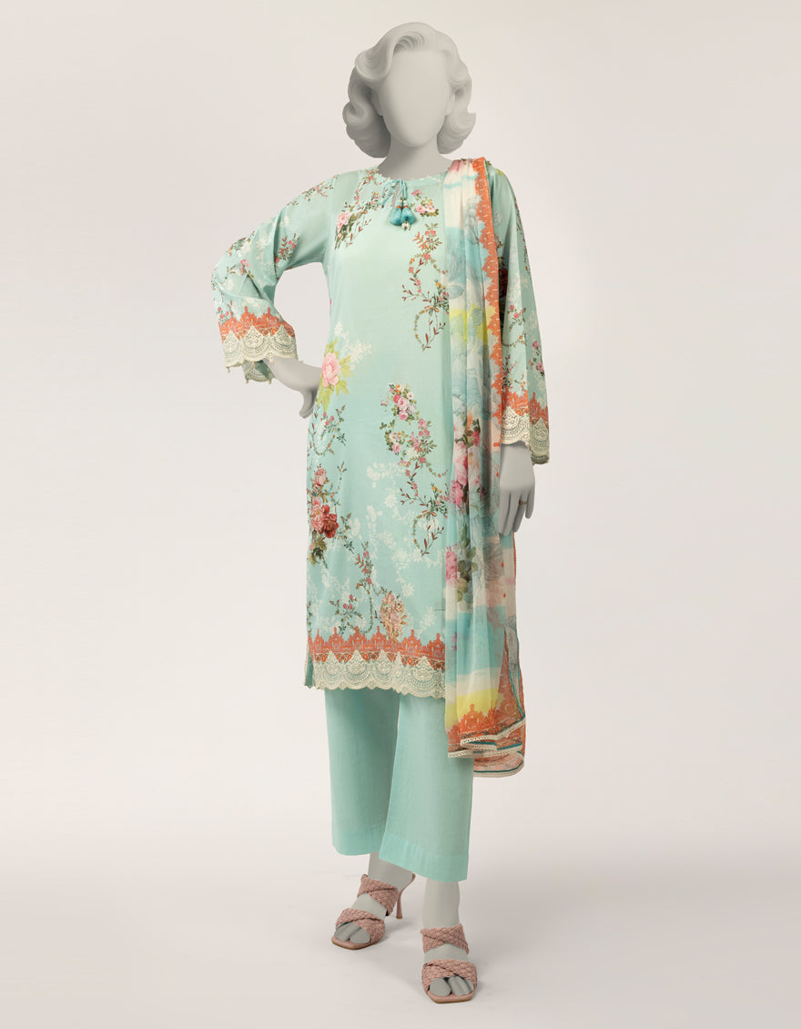 BLUE LAWN EMBROIDERED STITCHED 3PC