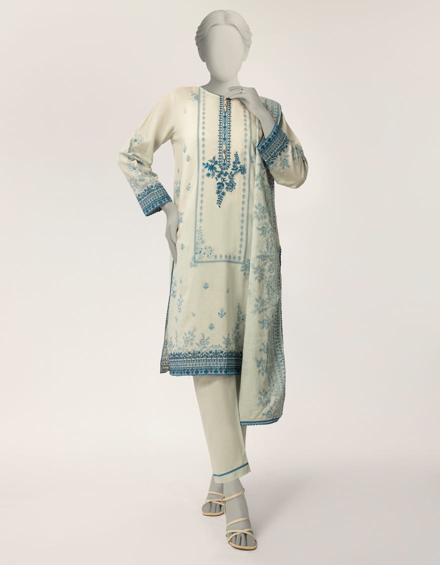 BLUE LAWN EMBROIDERED STITCHED 3PC