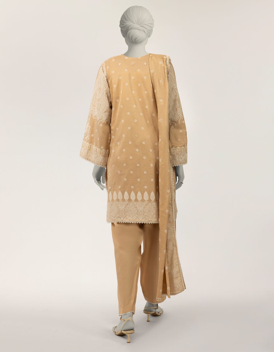 BEIGE LAWN EMBROIDERED STITCHED 3PC