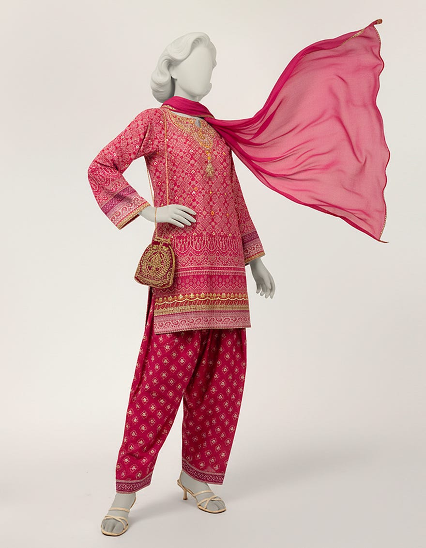 PINK COTTON SILK EMBROIDERED STITCHED 3PC