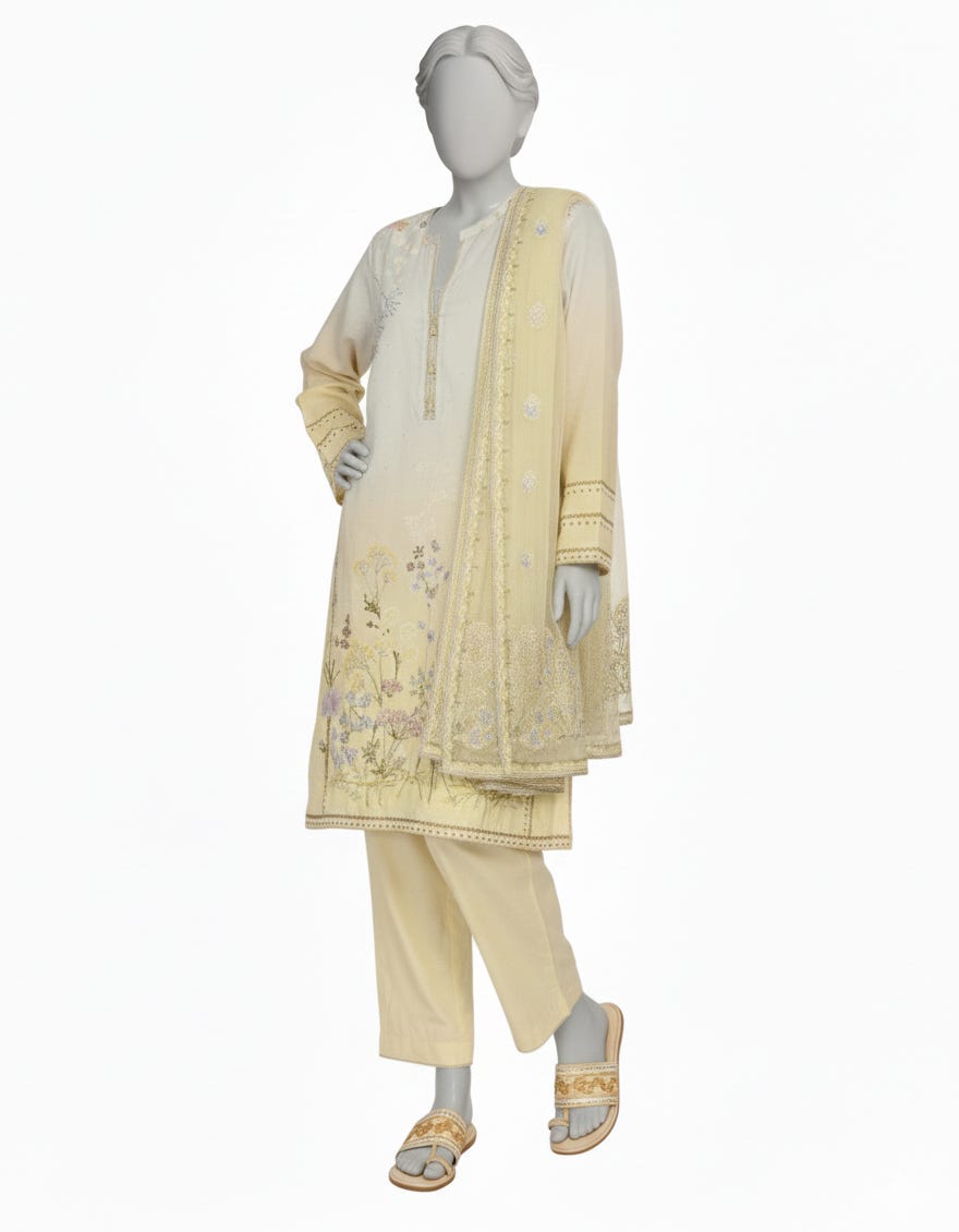 MULTICOLOR MAPLE SILK EMBROIDERED STITCHED 3PC