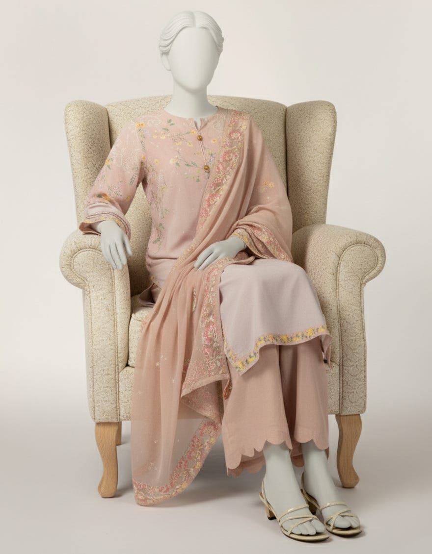 PINK MAPLE SILK EMBROIDERED STITCHED 3PC