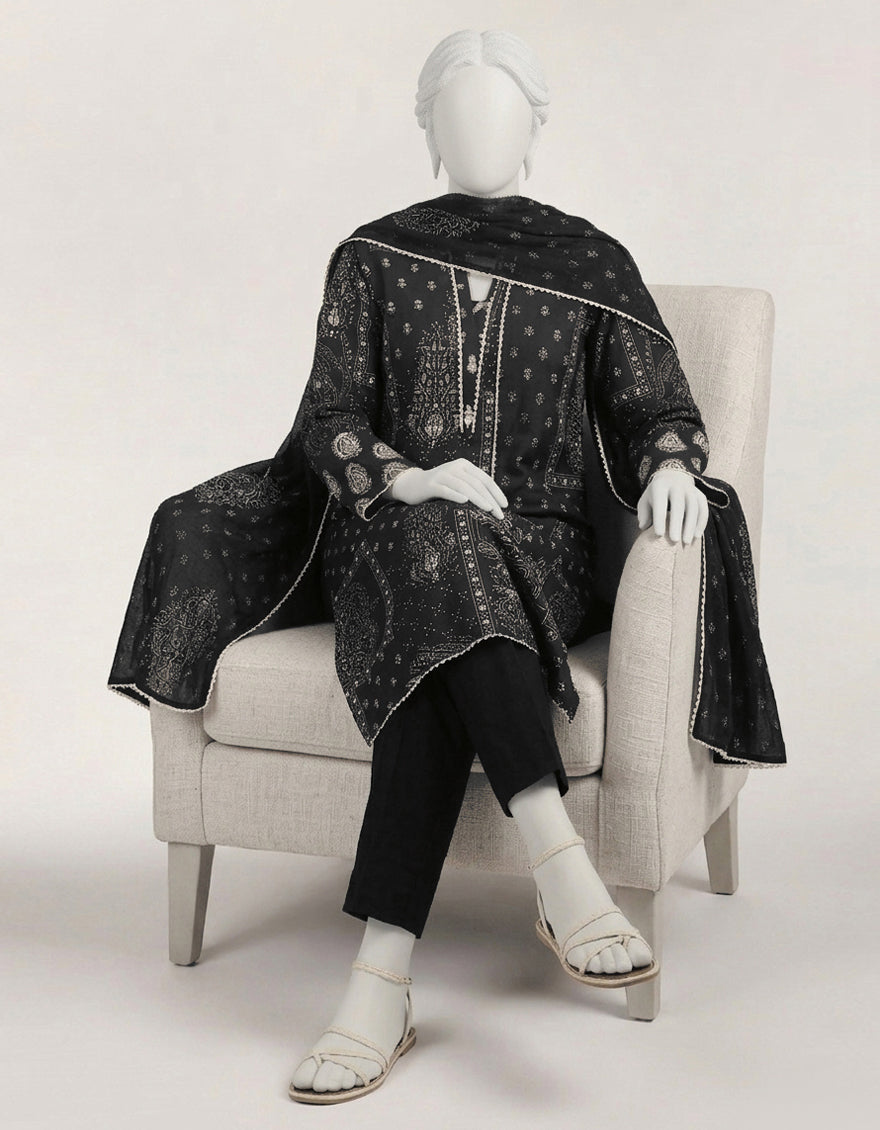 BLACK LAWN PRINTED STITCHED 3PC