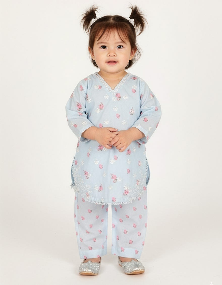 BLUE LAWN SCHIFFLI STITCHED 2PC