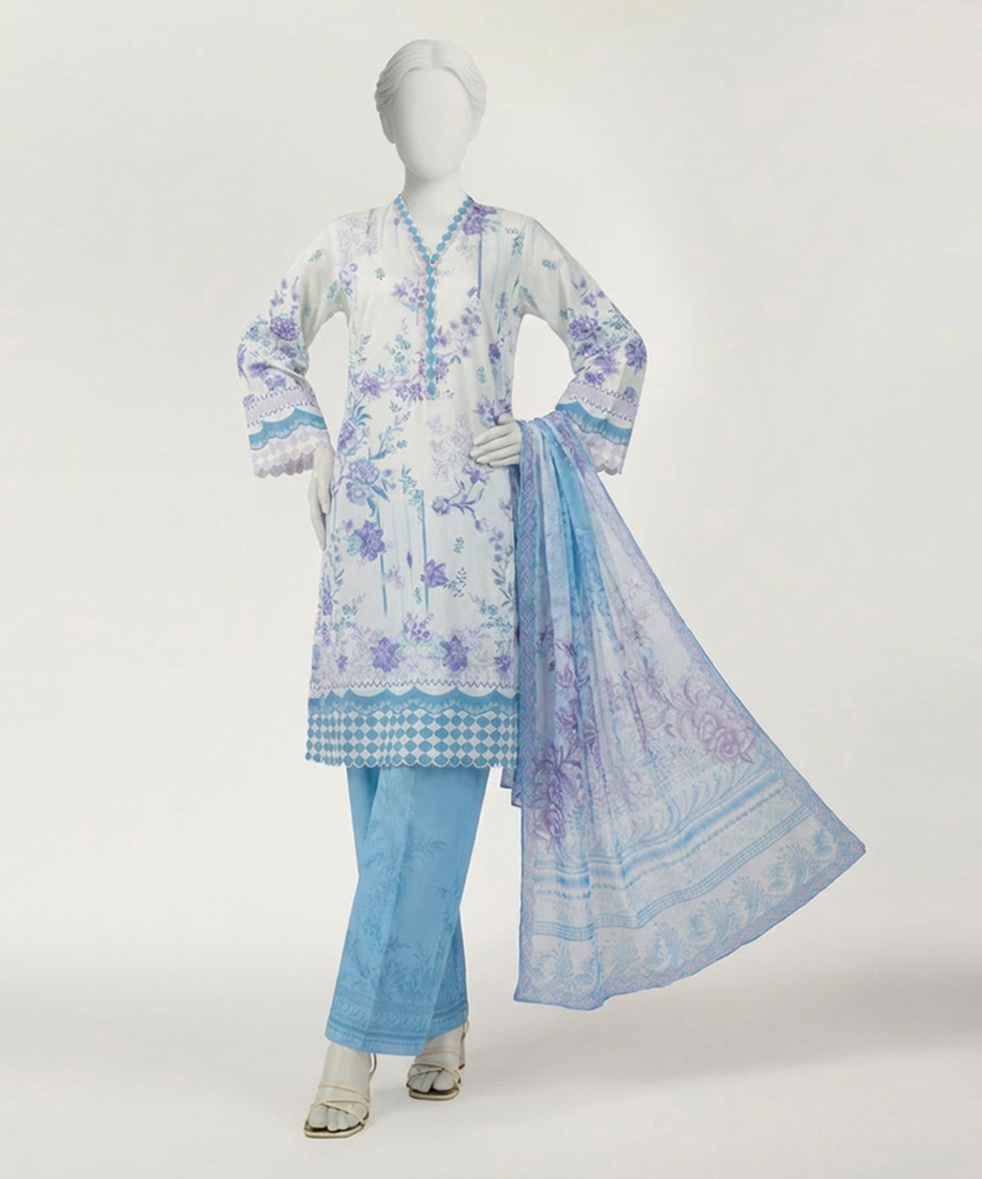 WHITE PRINTED STITCHED 3PC