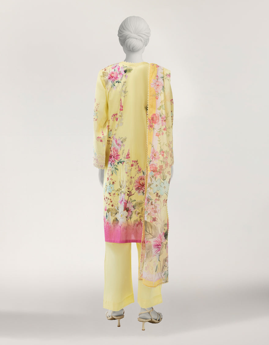 YELLOW LAWN EMBROIDERED STITCHED 3PC