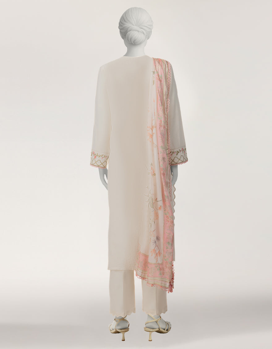 OFF WHITE JACQUARD EMBROIDERED STITCHED 3PC