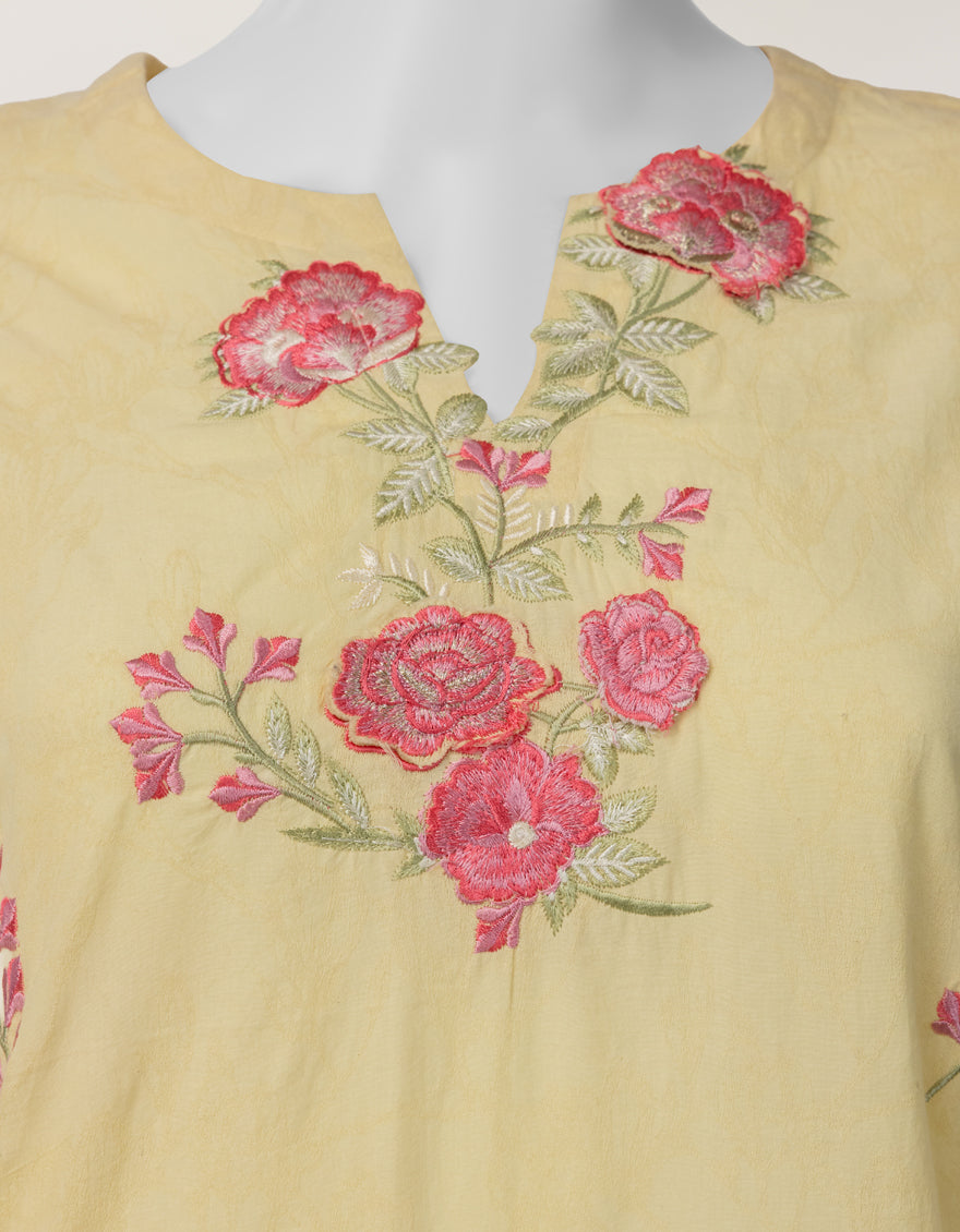 YELLOW JACQUARD EMBROIDERED STITCHED 3PC