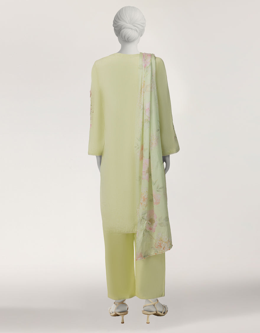 GREEN JACQUARD EMBROIDERED STITCHED 3PC