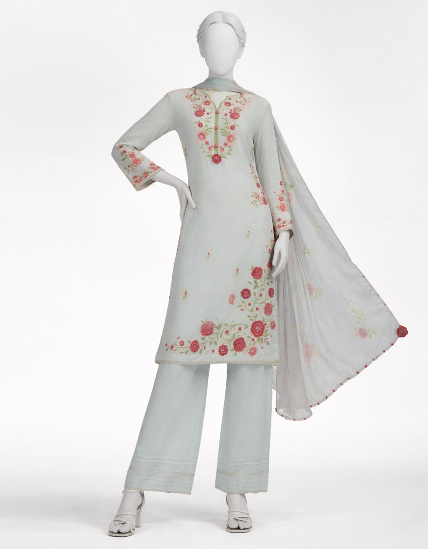 SKY BLUE JACQUARD EMBROIDERED STITCHED 3PC