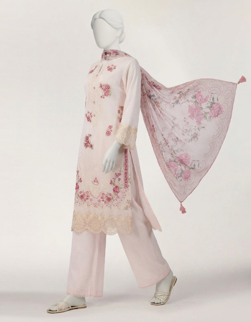 PINK LAWN SCHIFFLI STITCHED 3PC
