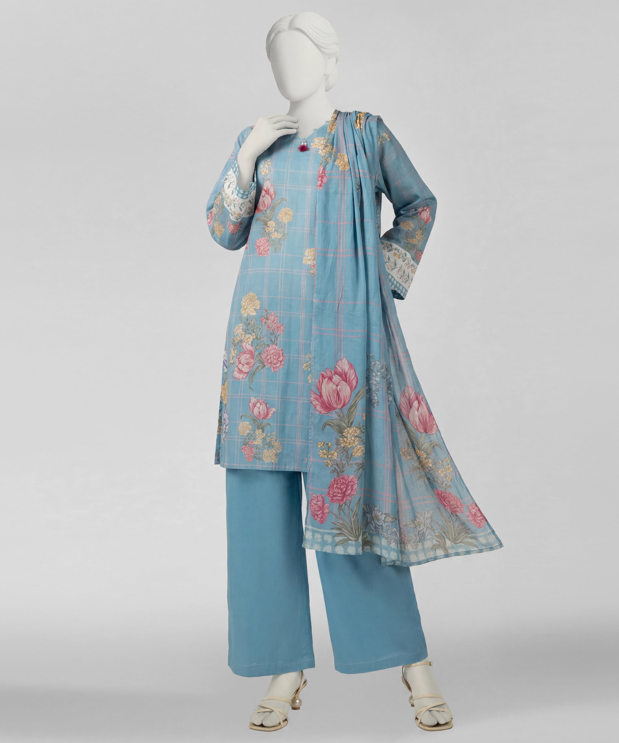 Blue Lawn Digital Printed Stitched 3Pc