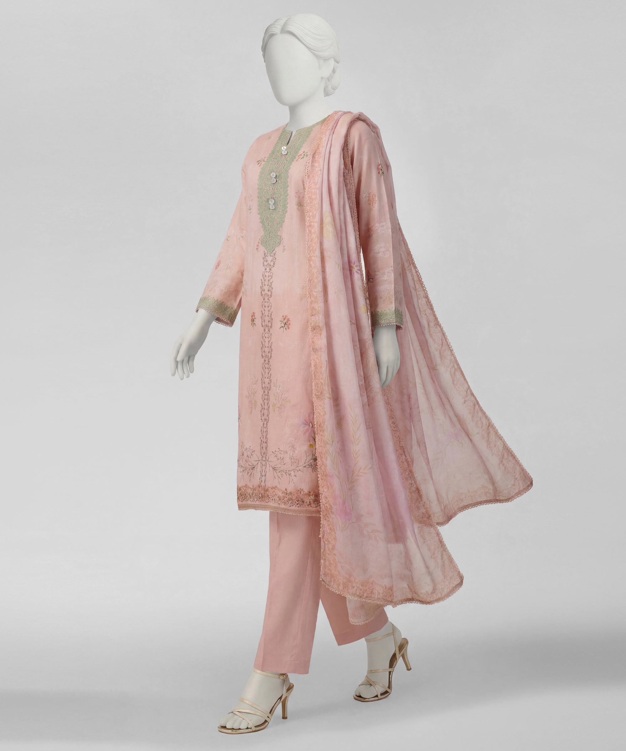 Pink Lawn Embroidered Stitched 3Pc