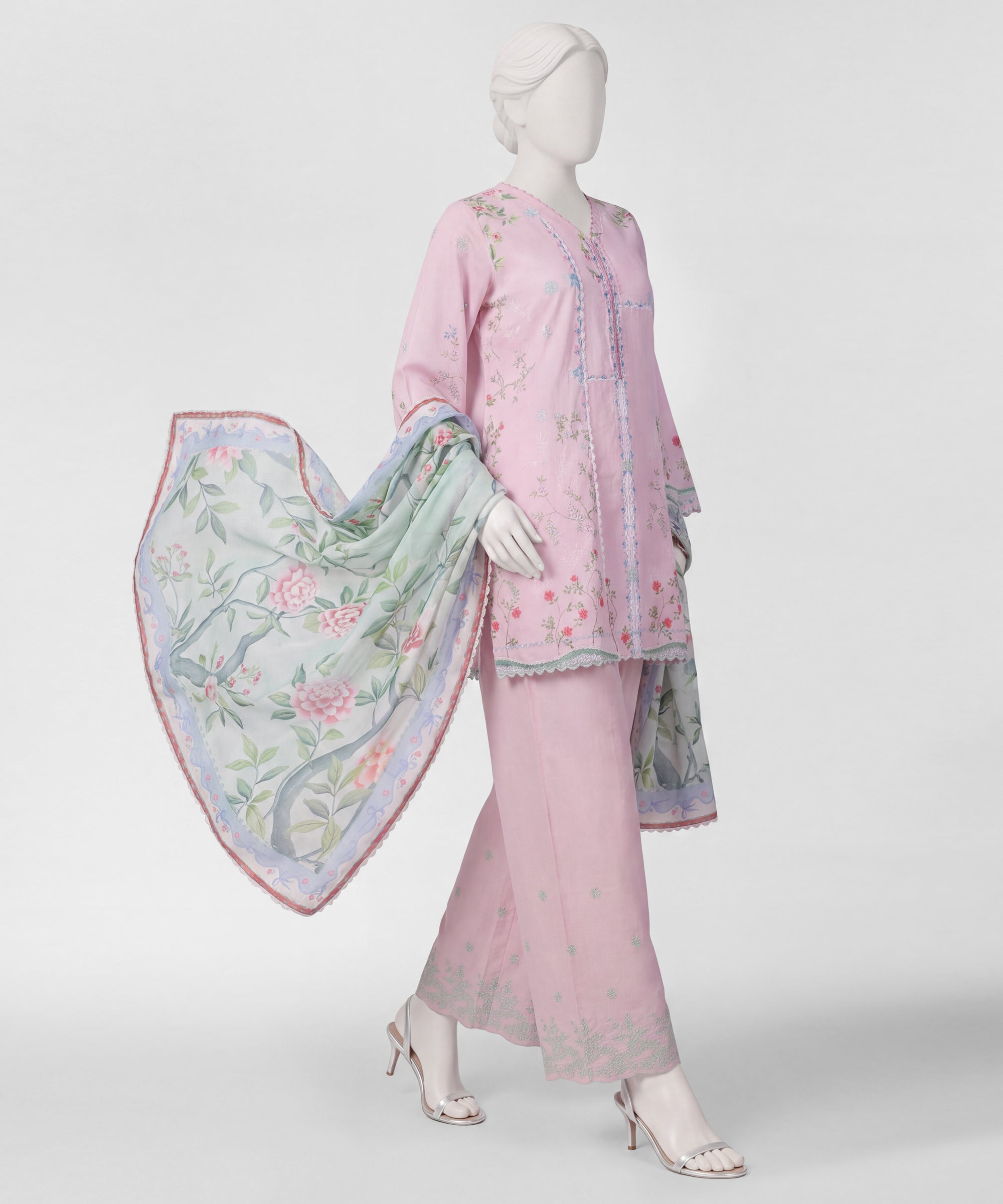 Pink Embroidered Lawn Stitched 3Pc