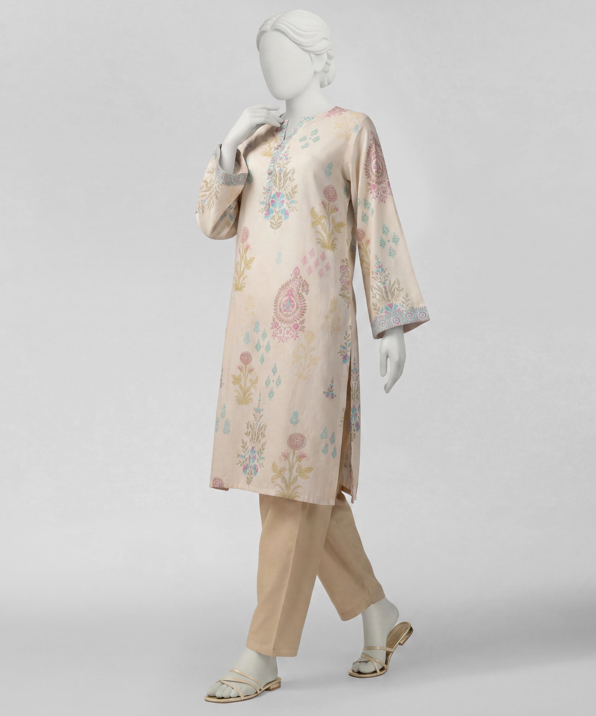 Beige Lawn Printed Kurta