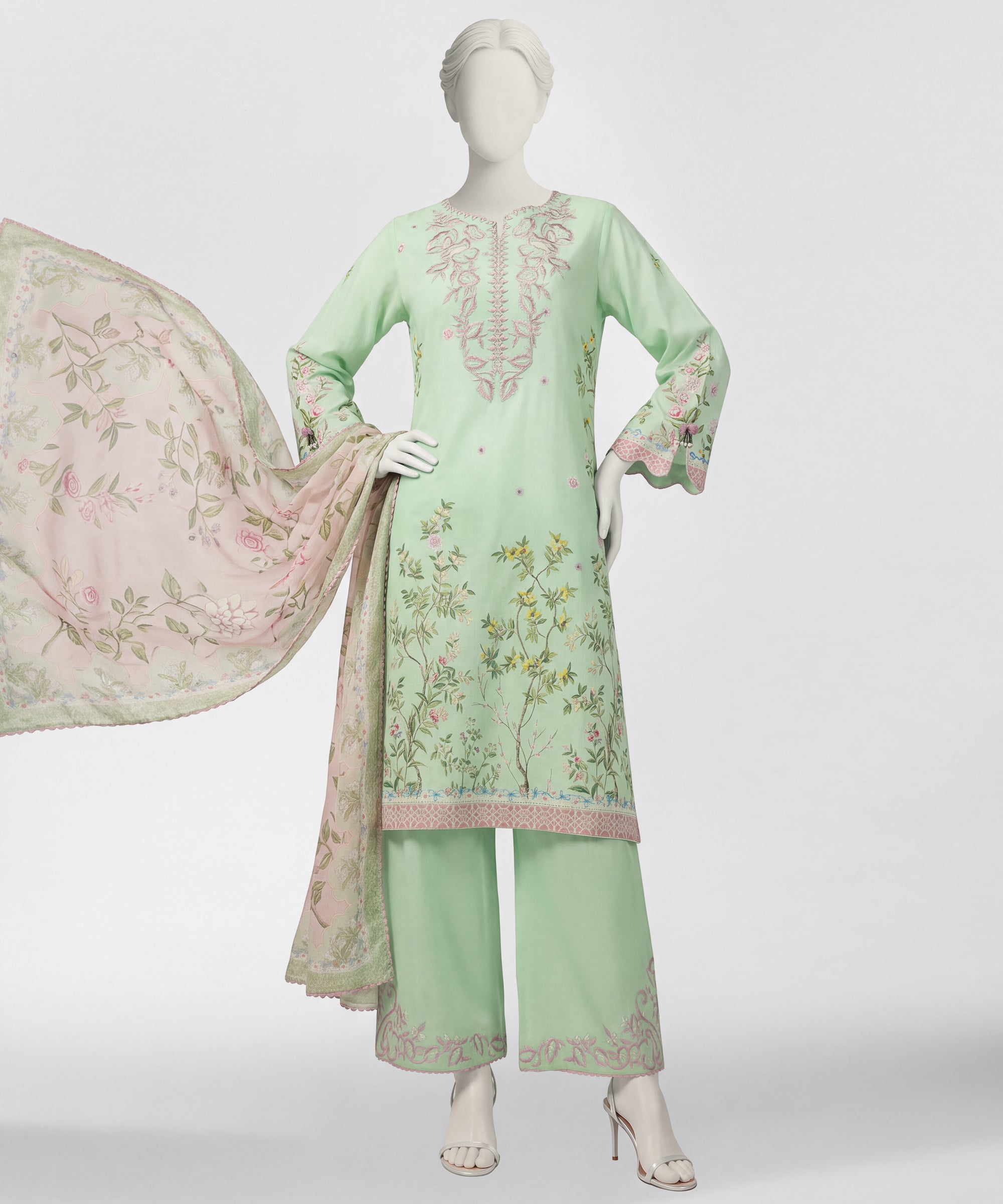 Green Embroidered Lawn Stitched 3Pc
