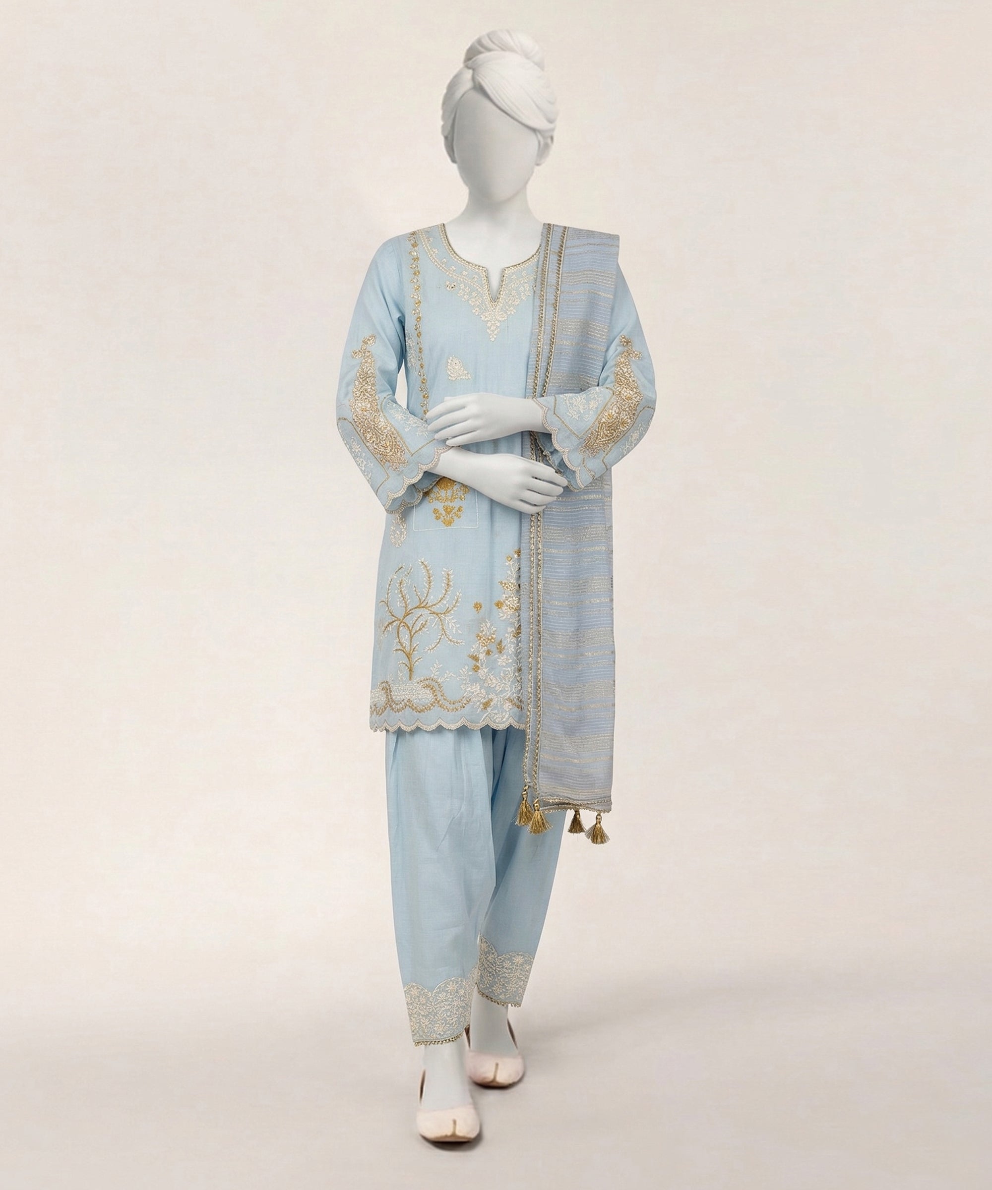 BLUE LAWN EMBROIDERED STITCHED 3PC