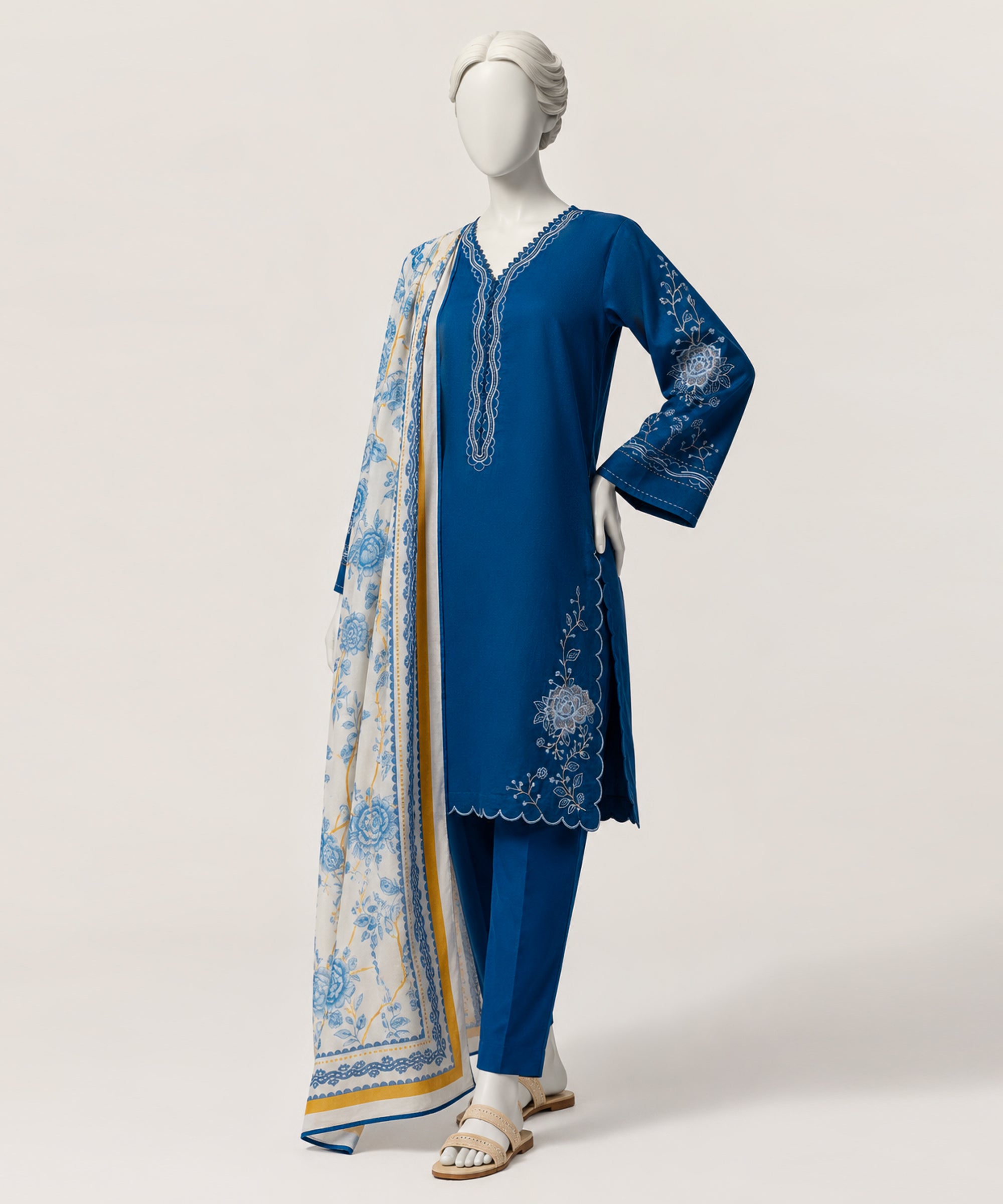 Blue Lawn Embroidered Stitched 3Pc