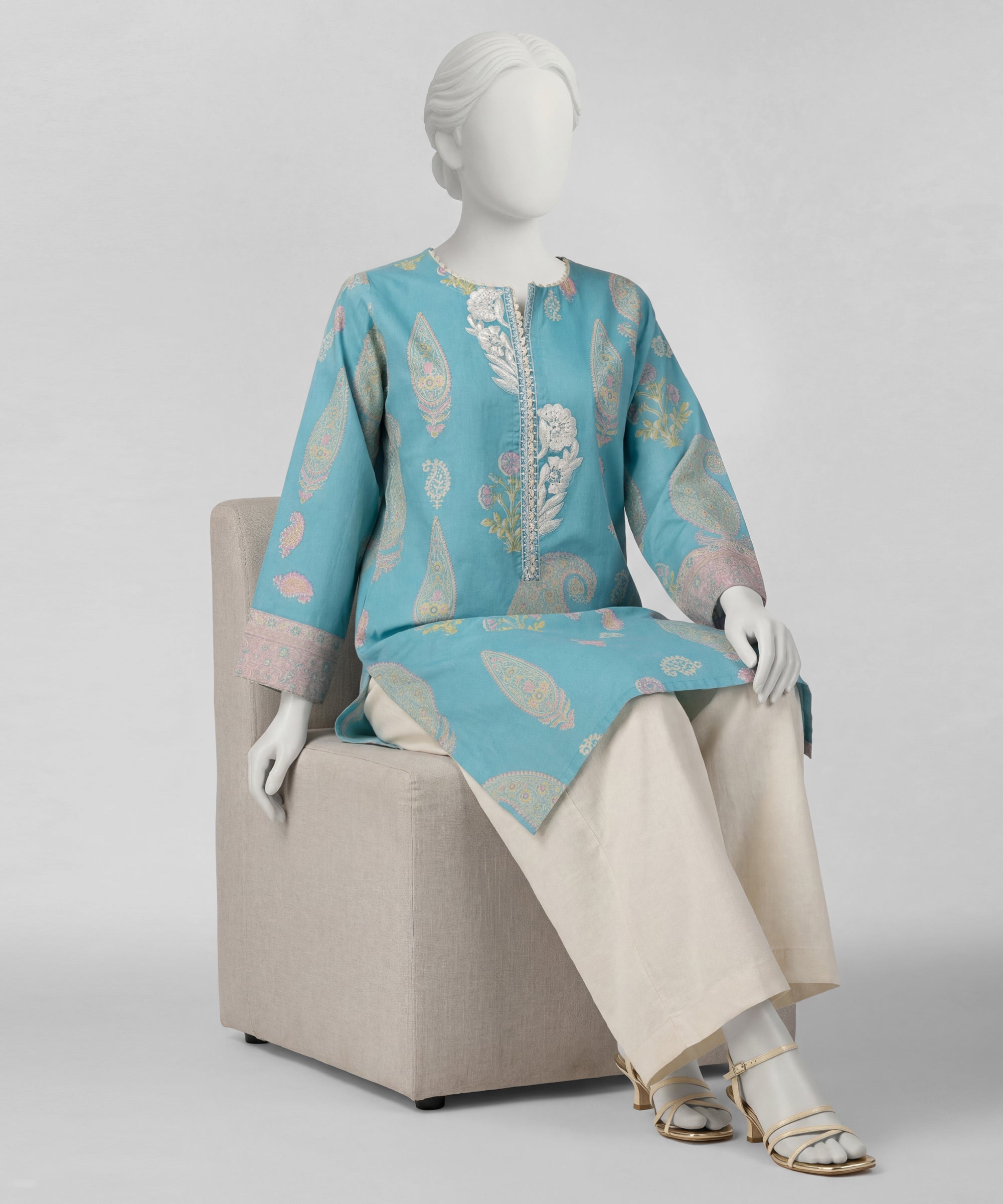Blue Lawn Embroidered Kurta