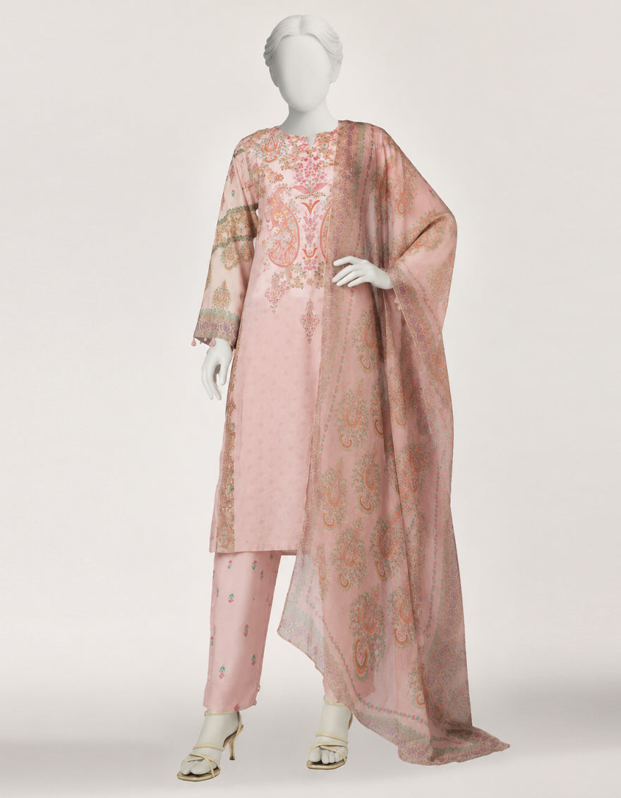 LIGHT PINK COTTON VISCOSE EMBROIDERED STITCHED 3PC