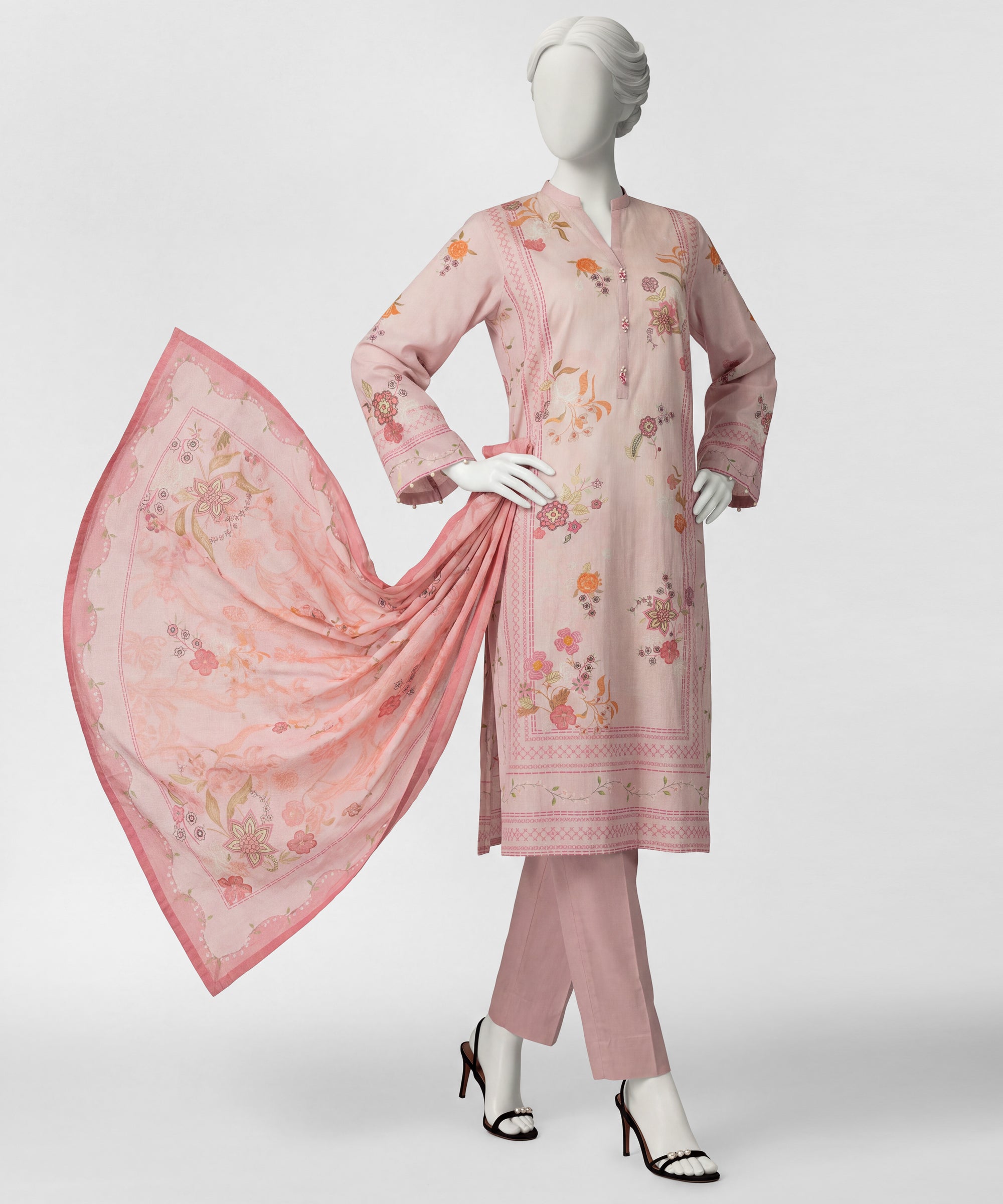 Pink Cambric Digital Printed Stitched 3Pc