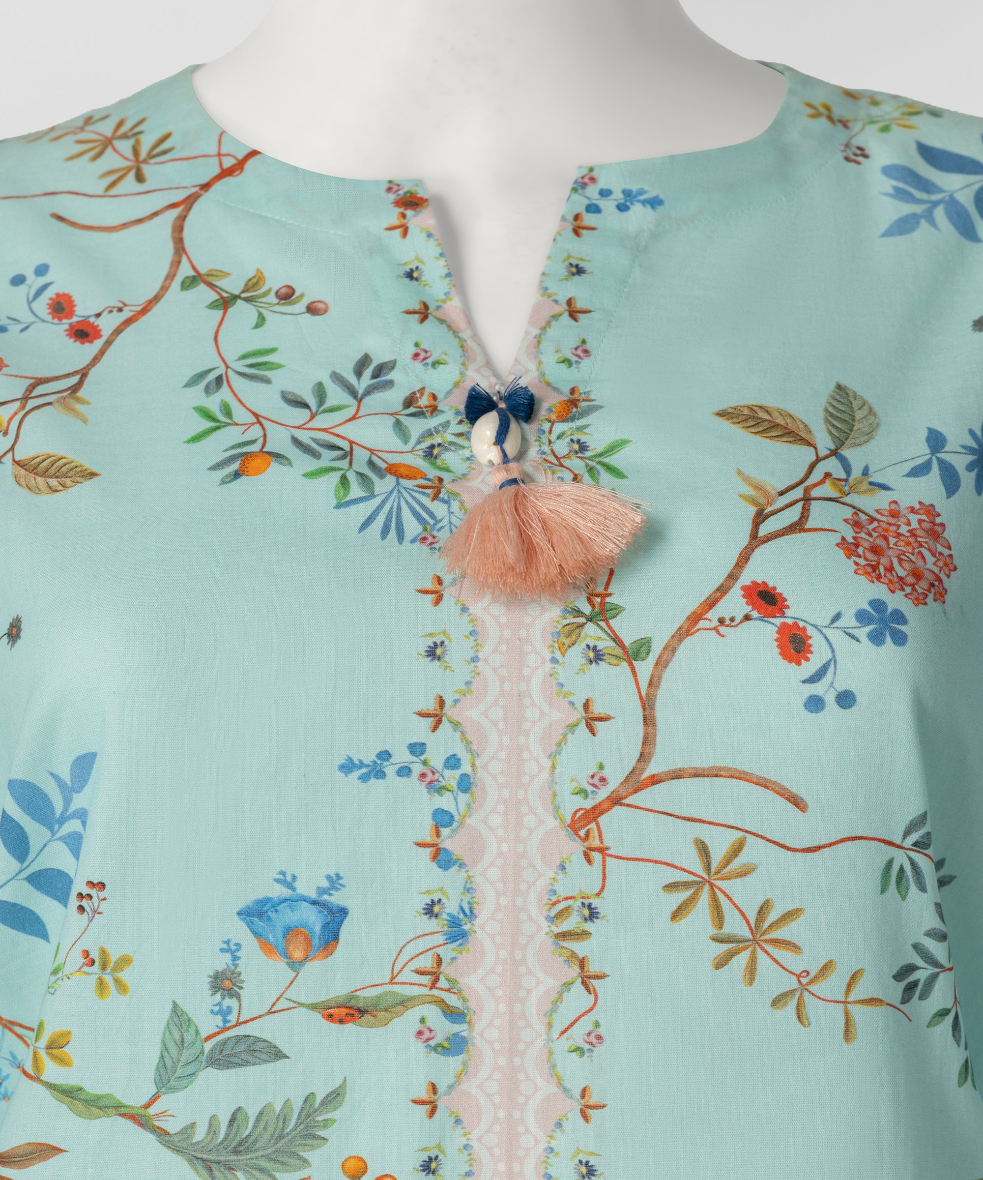 Aqua Blue Cambric Digital Printed Stitched 3Pc