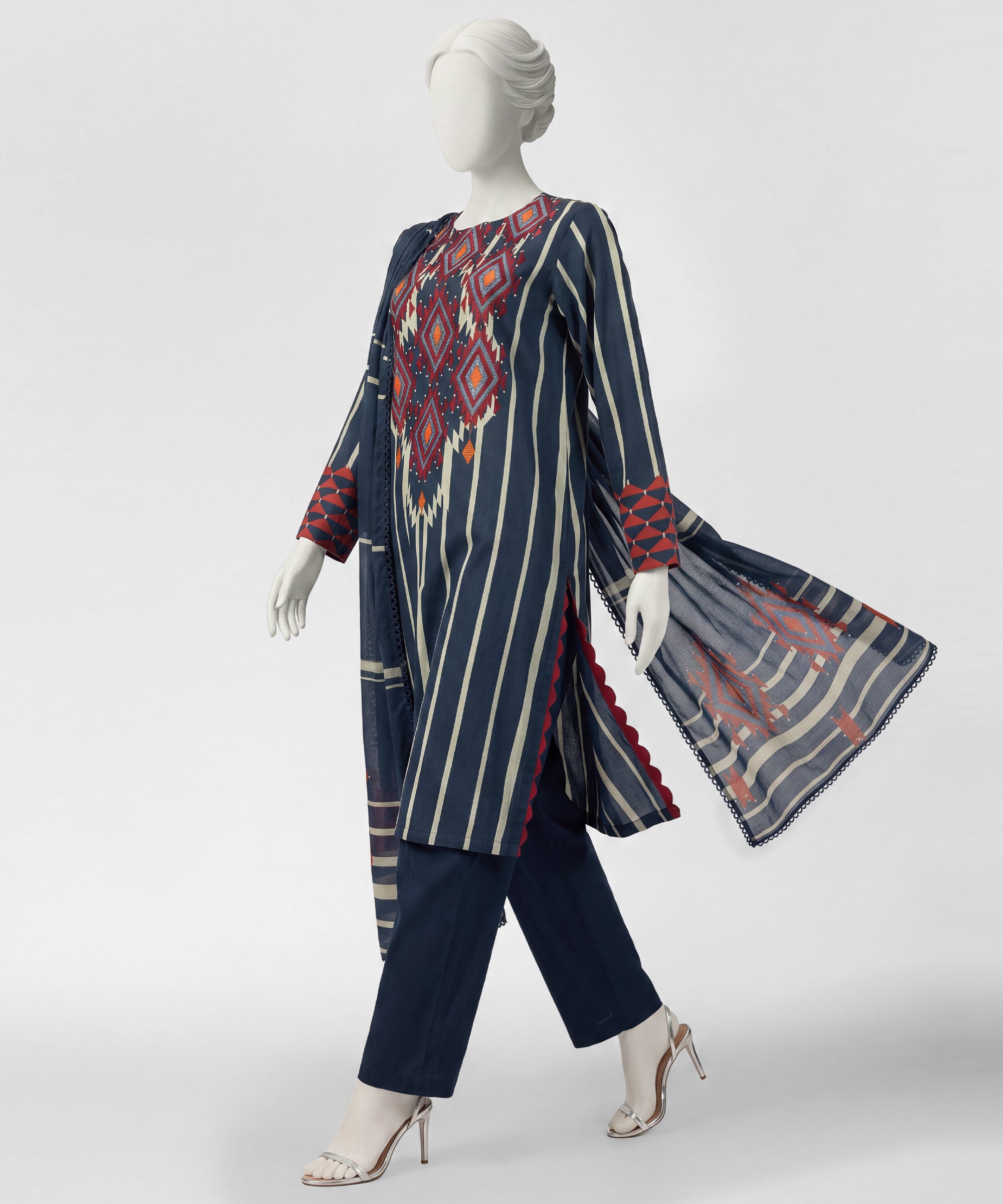 Blue Cambric Embroidered Stitched 3Pc