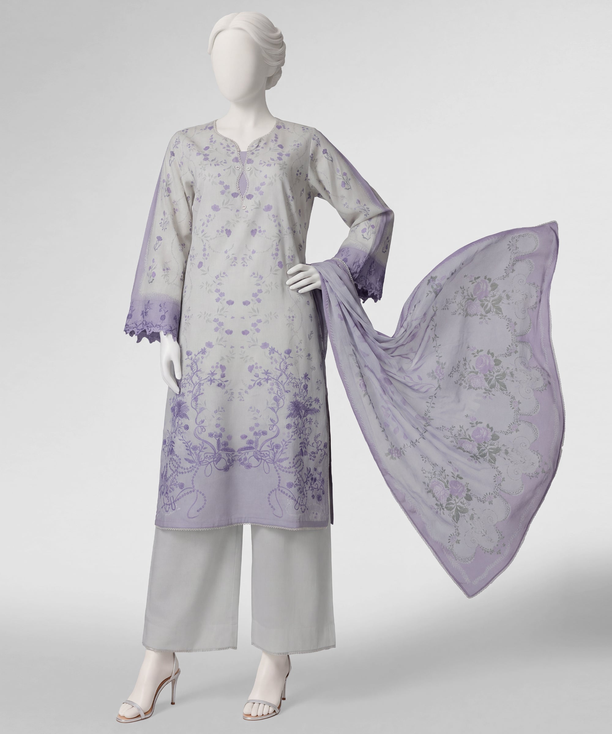 Off White Cotton Viscose Embroidered Stitched 3Pc