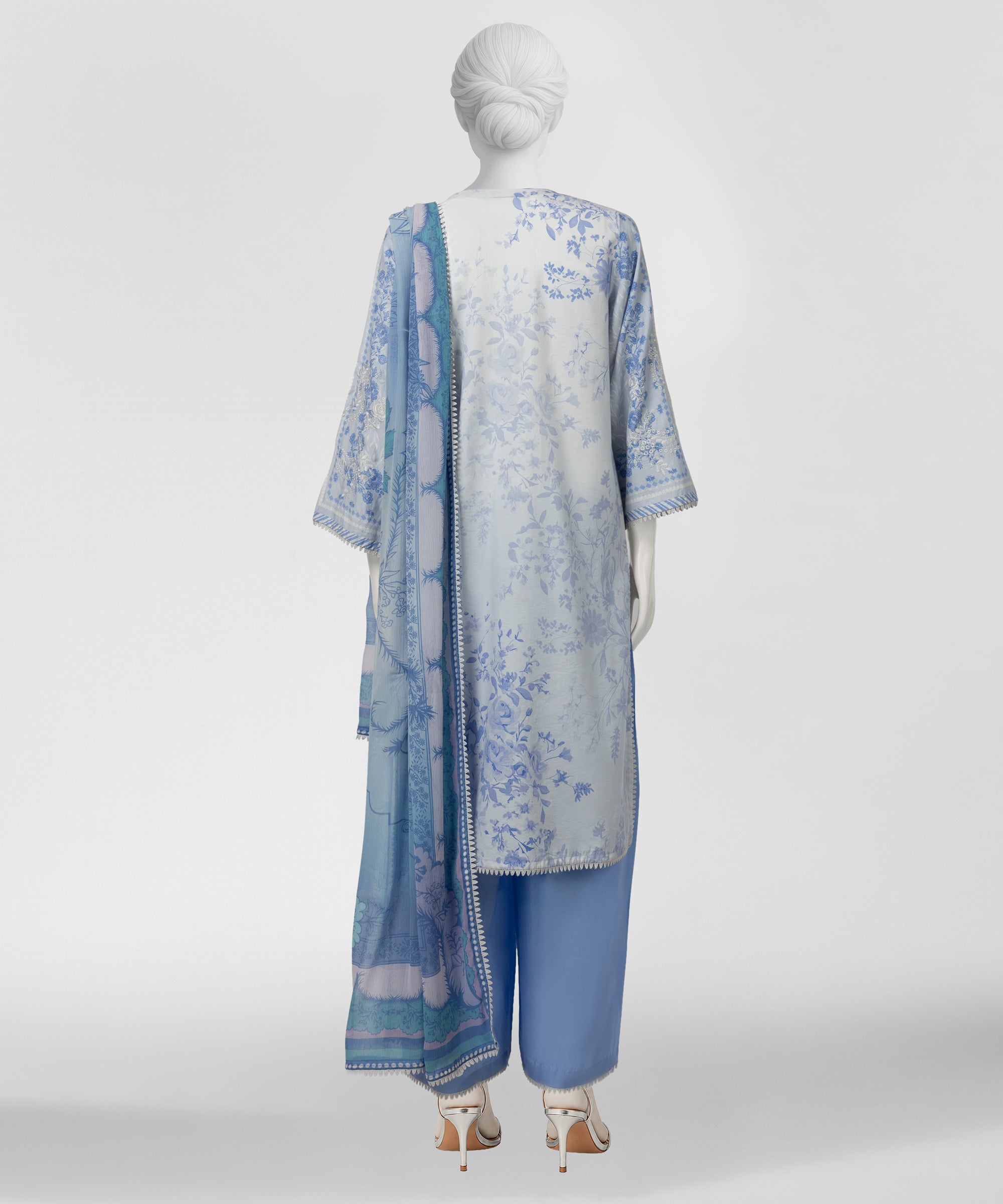 Light Blue Cotton Viscose Embroidered Stitched 3Pc