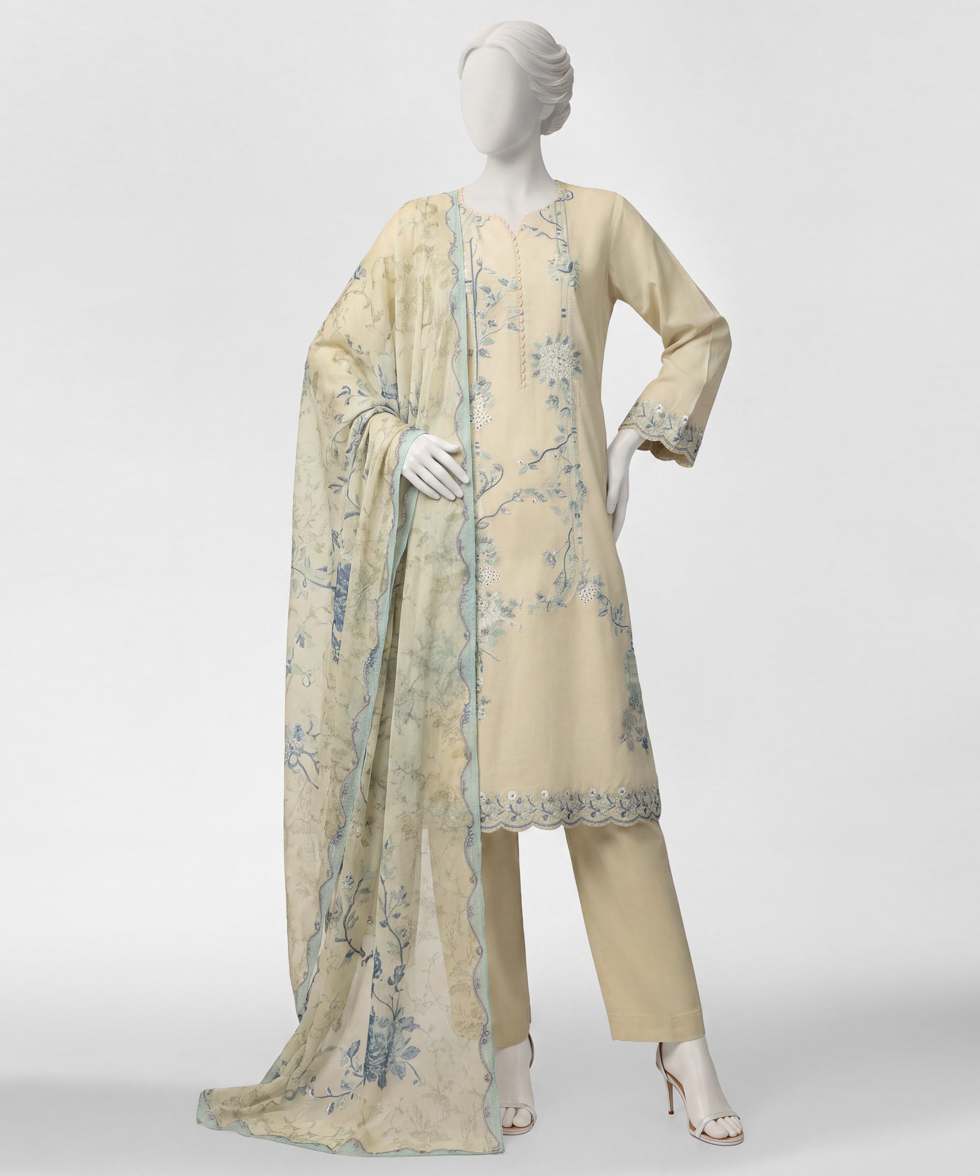 Sea Green Embroidered Liminal Stitched 3Pc