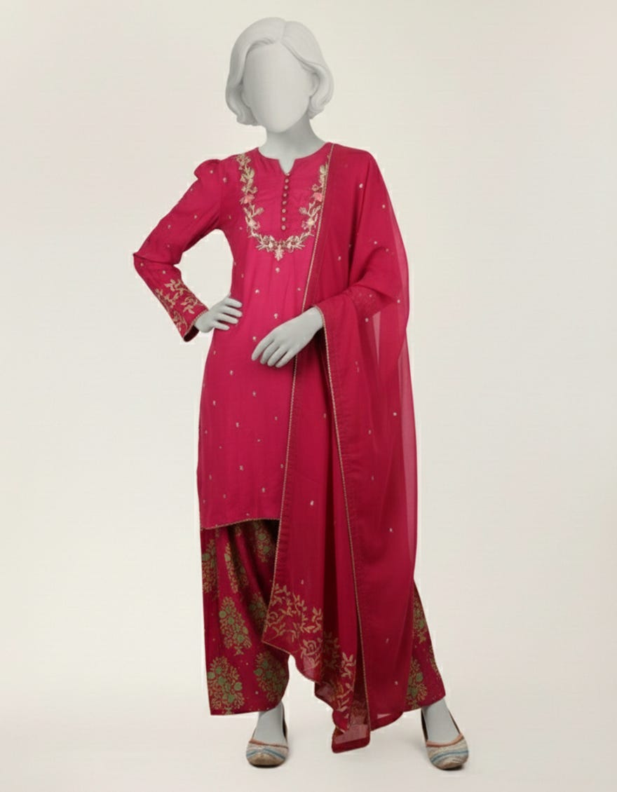 PURPLE RAW SILK EMBROIDERED STITCHED 3PC