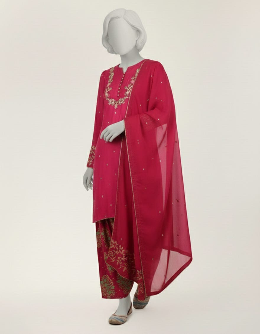 PURPLE RAW SILK EMBROIDERED STITCHED 3PC