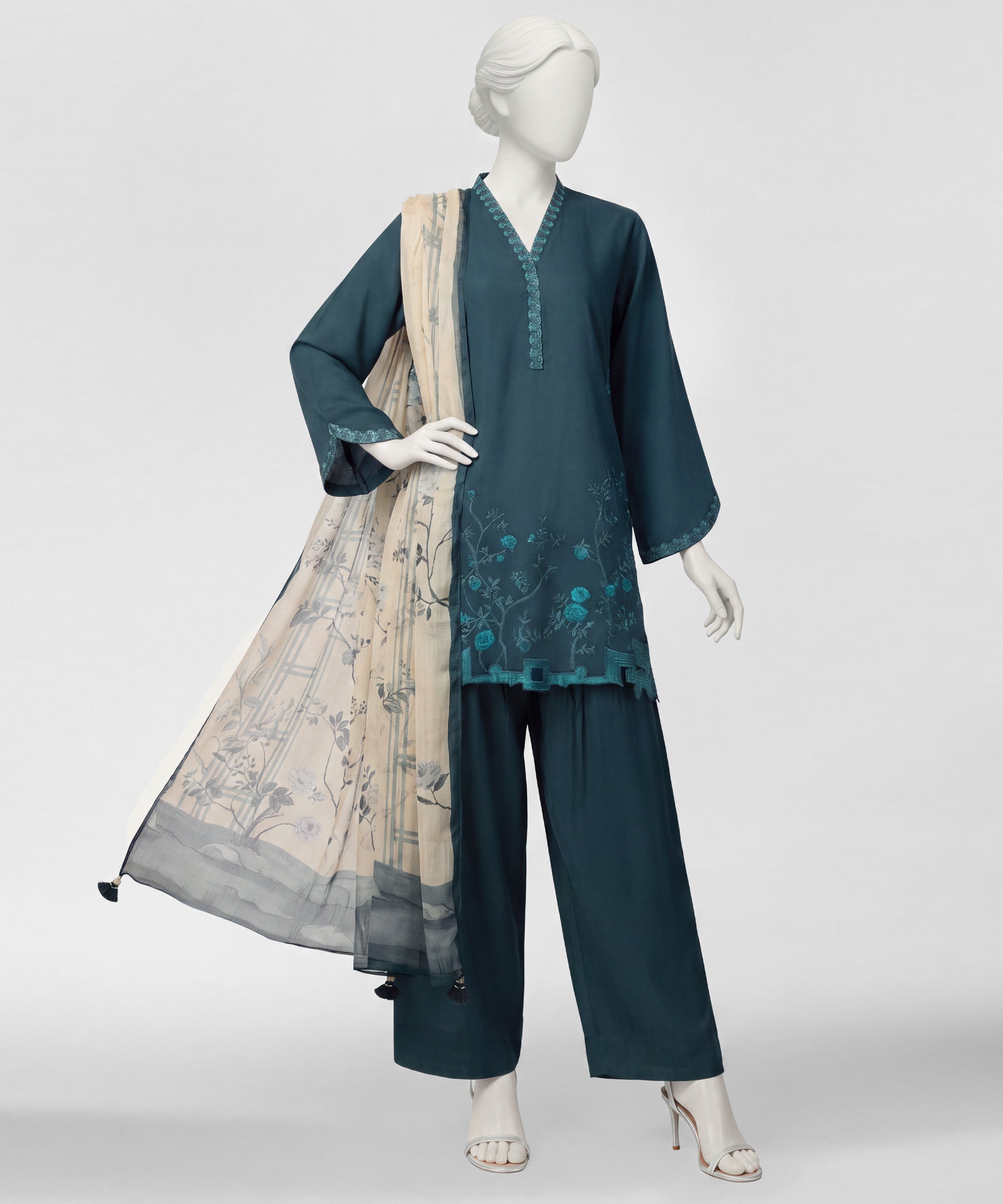 Teal Embroidered Liminal Stitched 3Pc