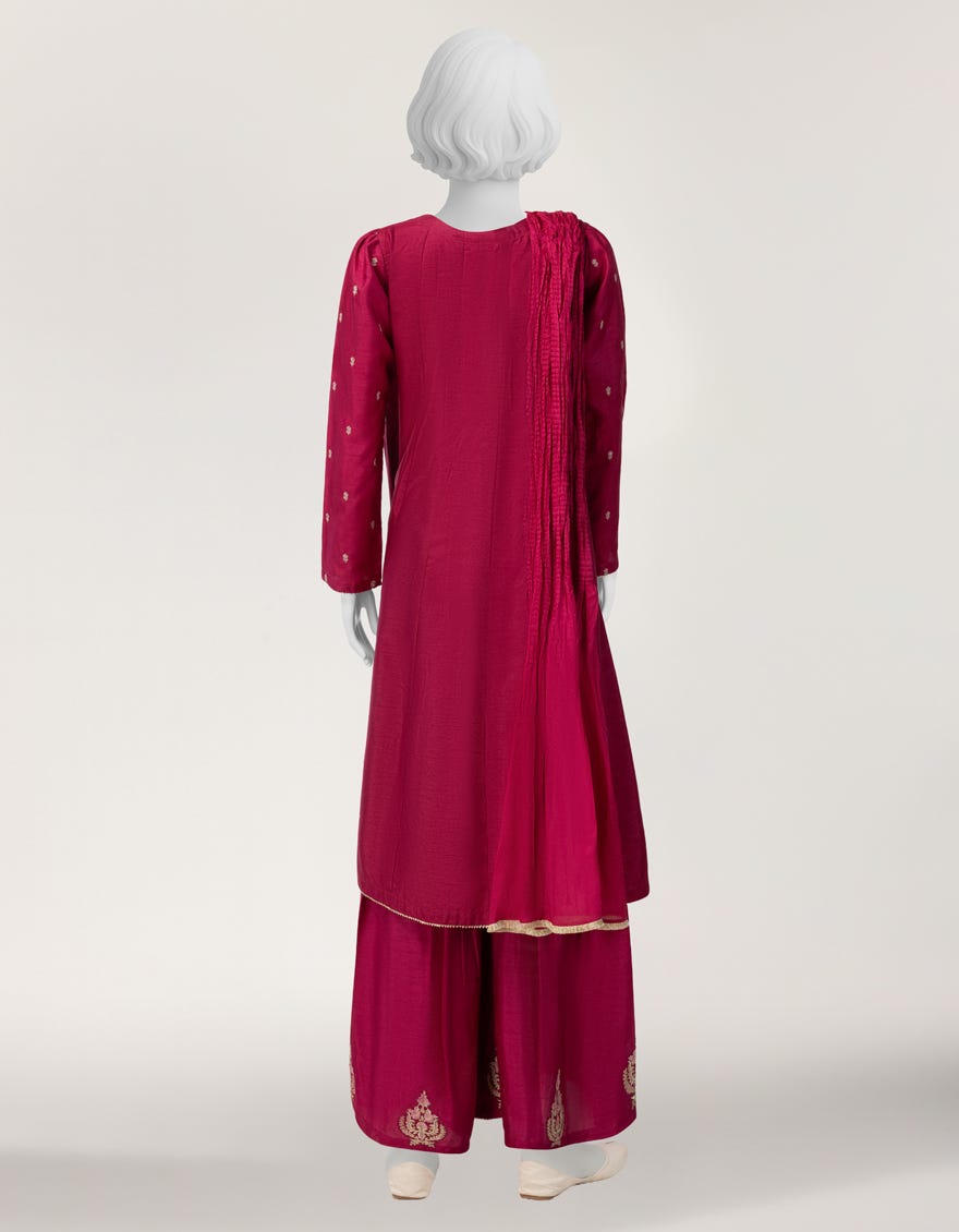 PINK RAW SILK EMBROIDERED STITCHED 3PC