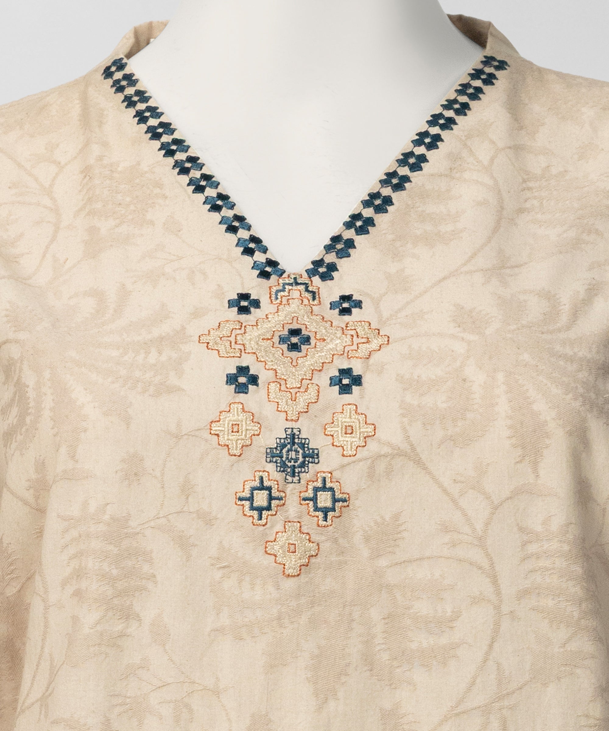 Beige Embroidered Jacquard Stitched 3Pc