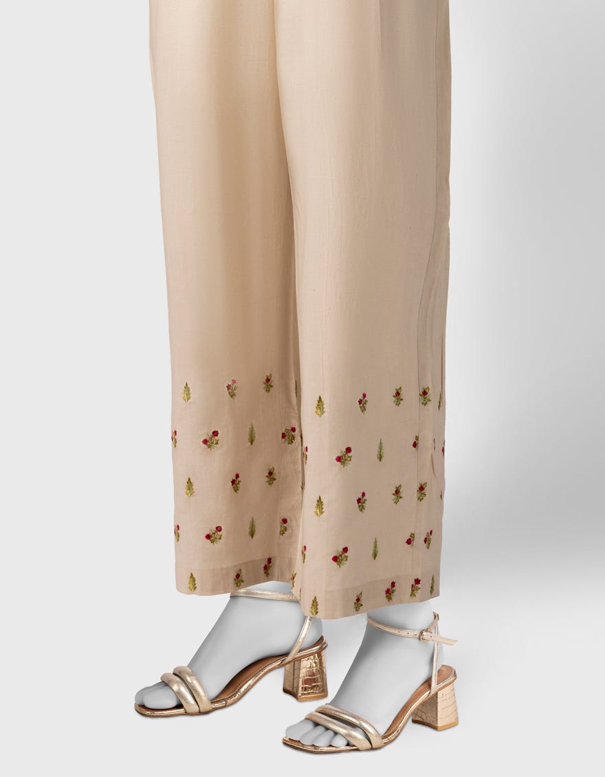 OFF WHITE LAWN EMBROIDERED TROUSERS