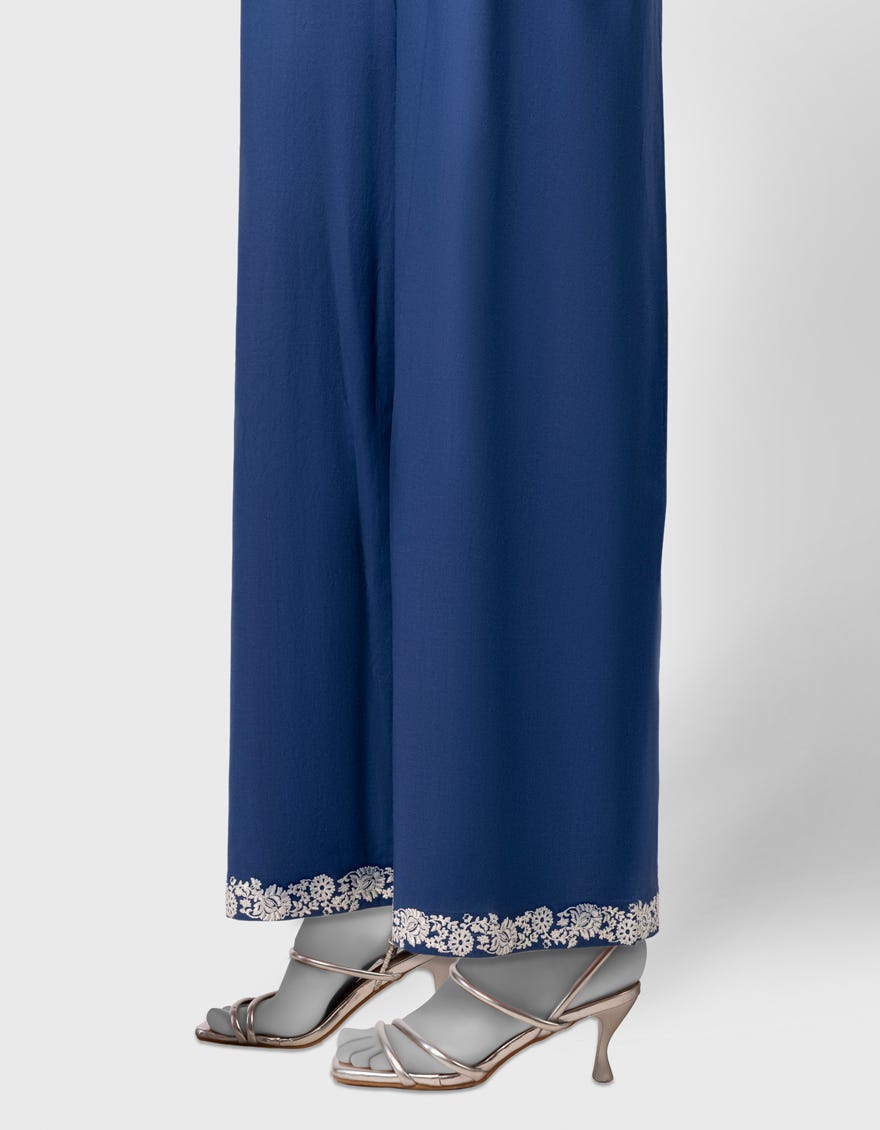 BLUE LAWN EMBROIDERED TROUSERS