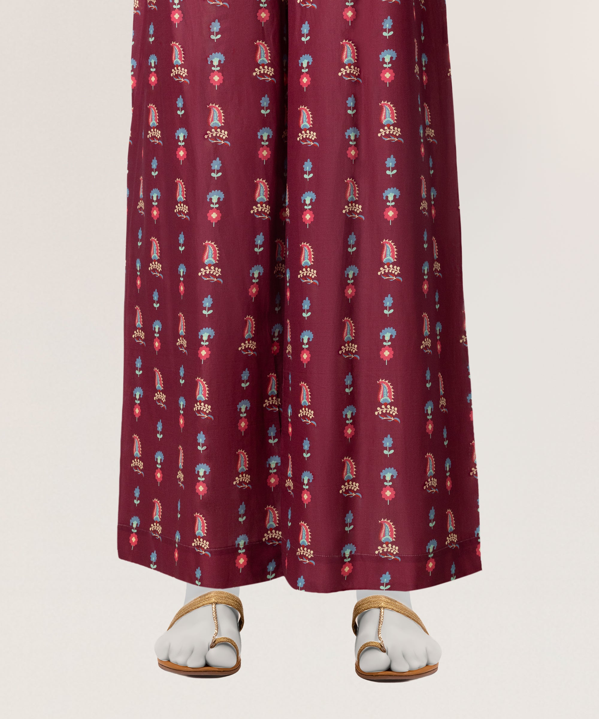 Maroon Lawn Casual Printed Trousers