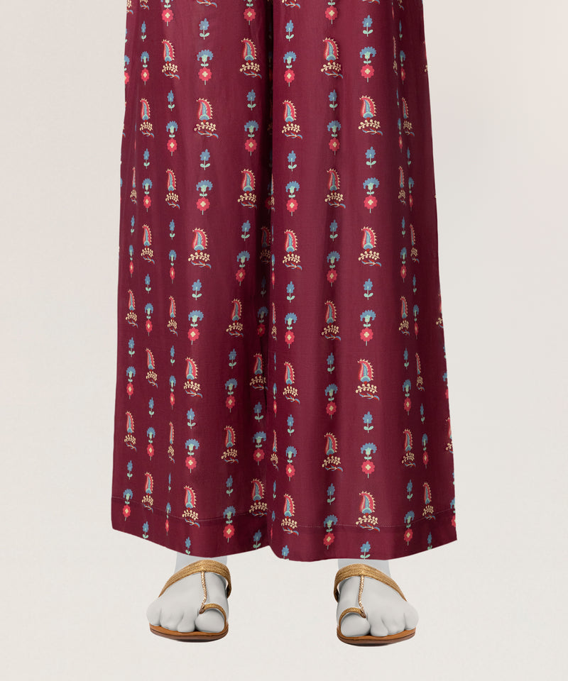 Maroon Lawn Casual Printed Trousers