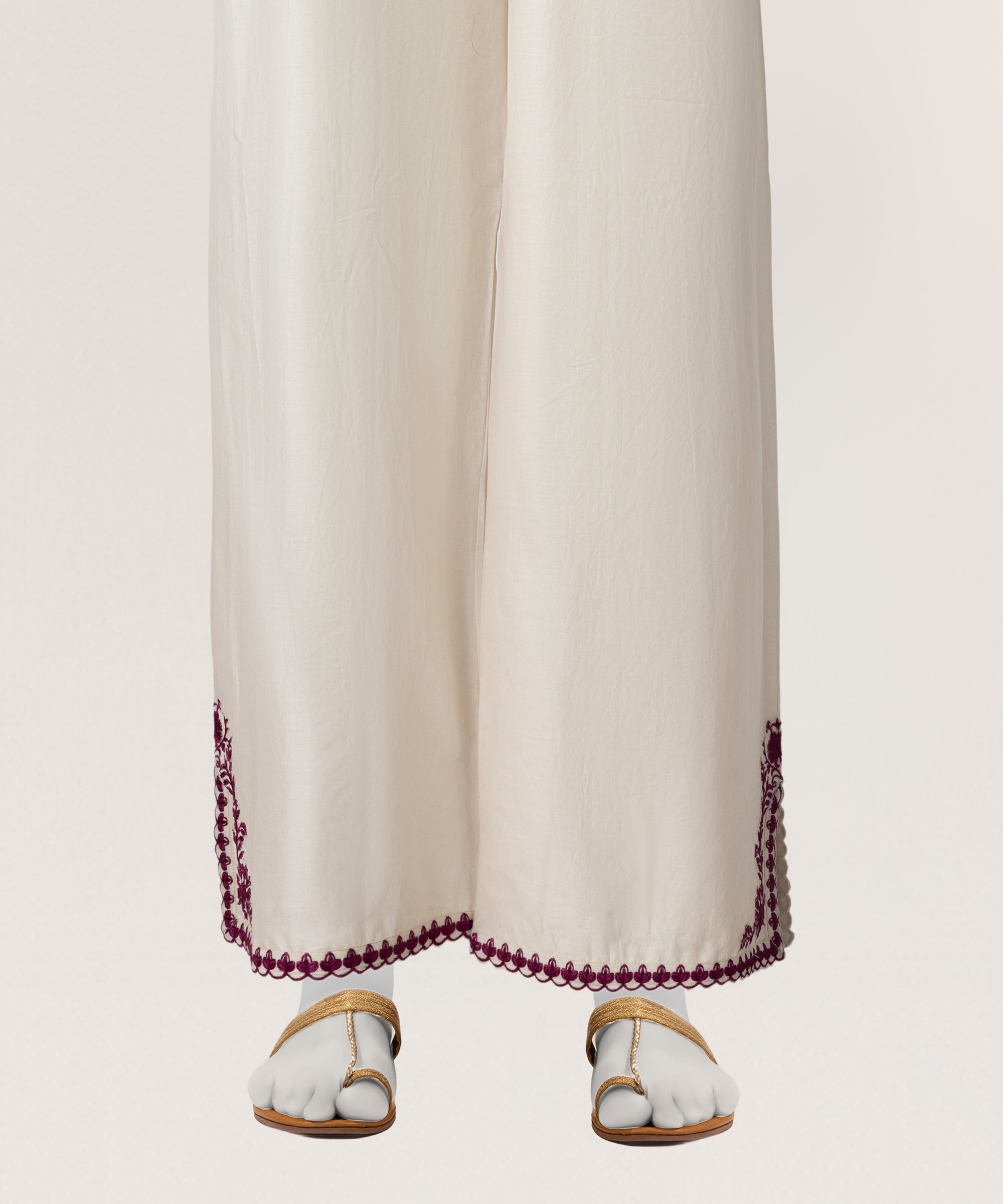 Beige Lawn Casual Dyed Trousers