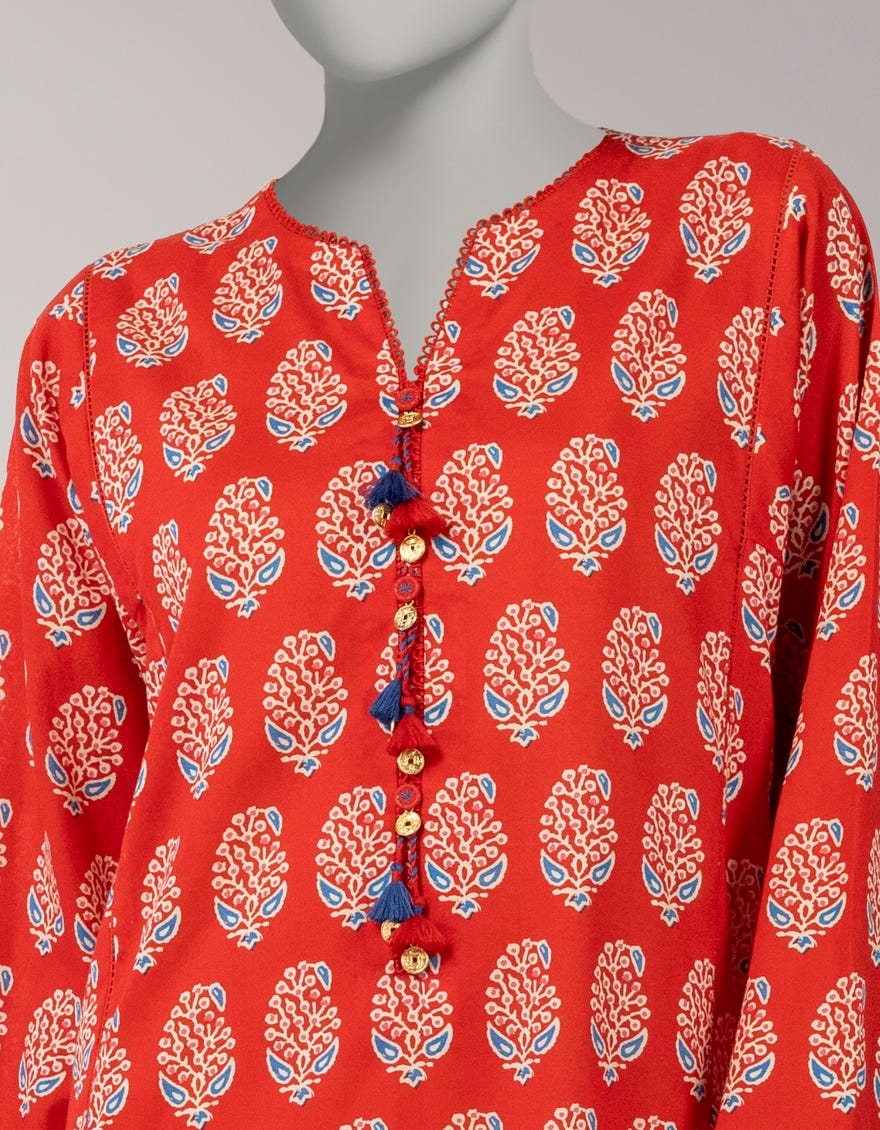 RED LAWN PASTE PRINTED UNSTITCHED 1PC