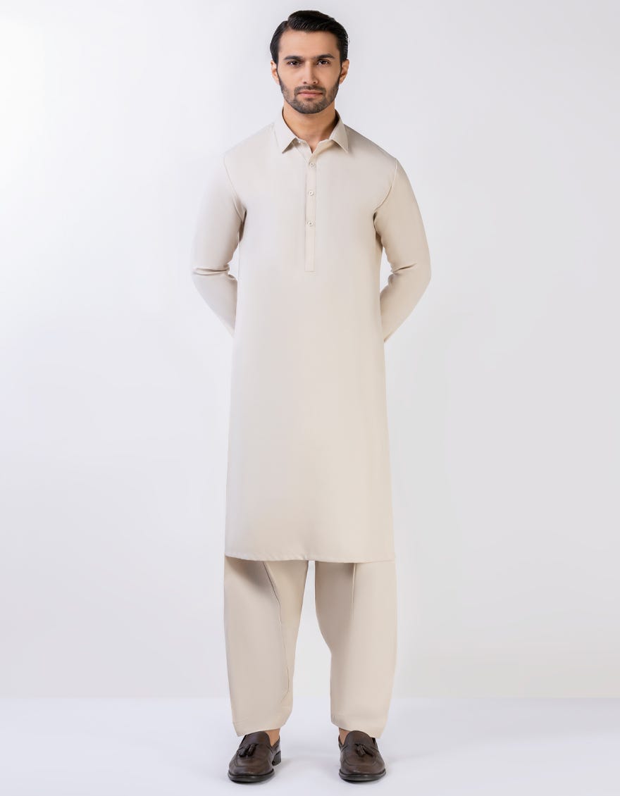 Cream Unstitched Kameez Shalwar Fabric | Jjms-2616
