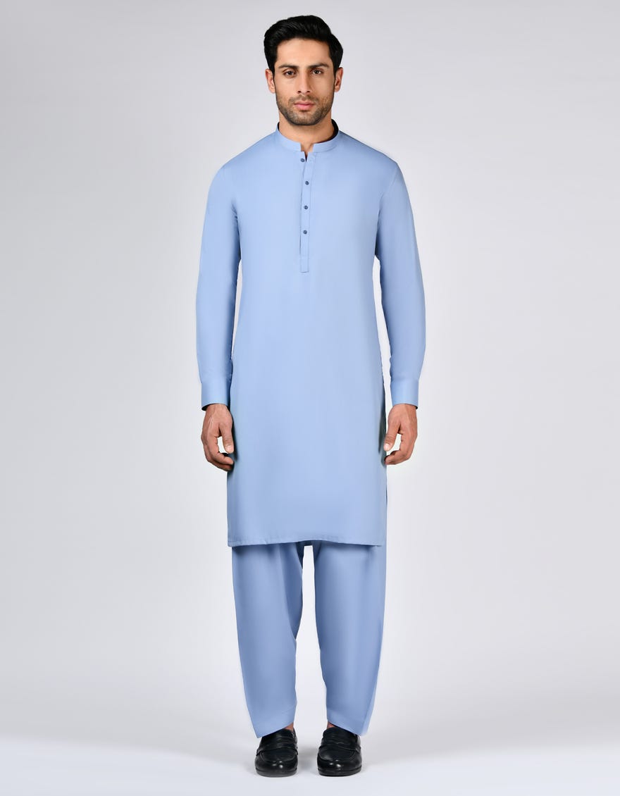 Steel Blue Blended Unstitched Kameez Shalwar Fabric | Jjms-2645