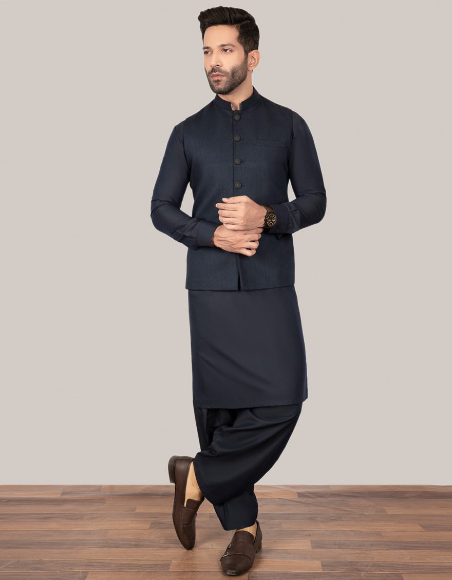 Navy Blended Waistcoat | Jjvc-27381-R8