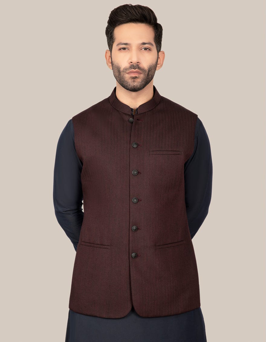 Maroon Blended Waistcoat | Jjvc-27384-R8