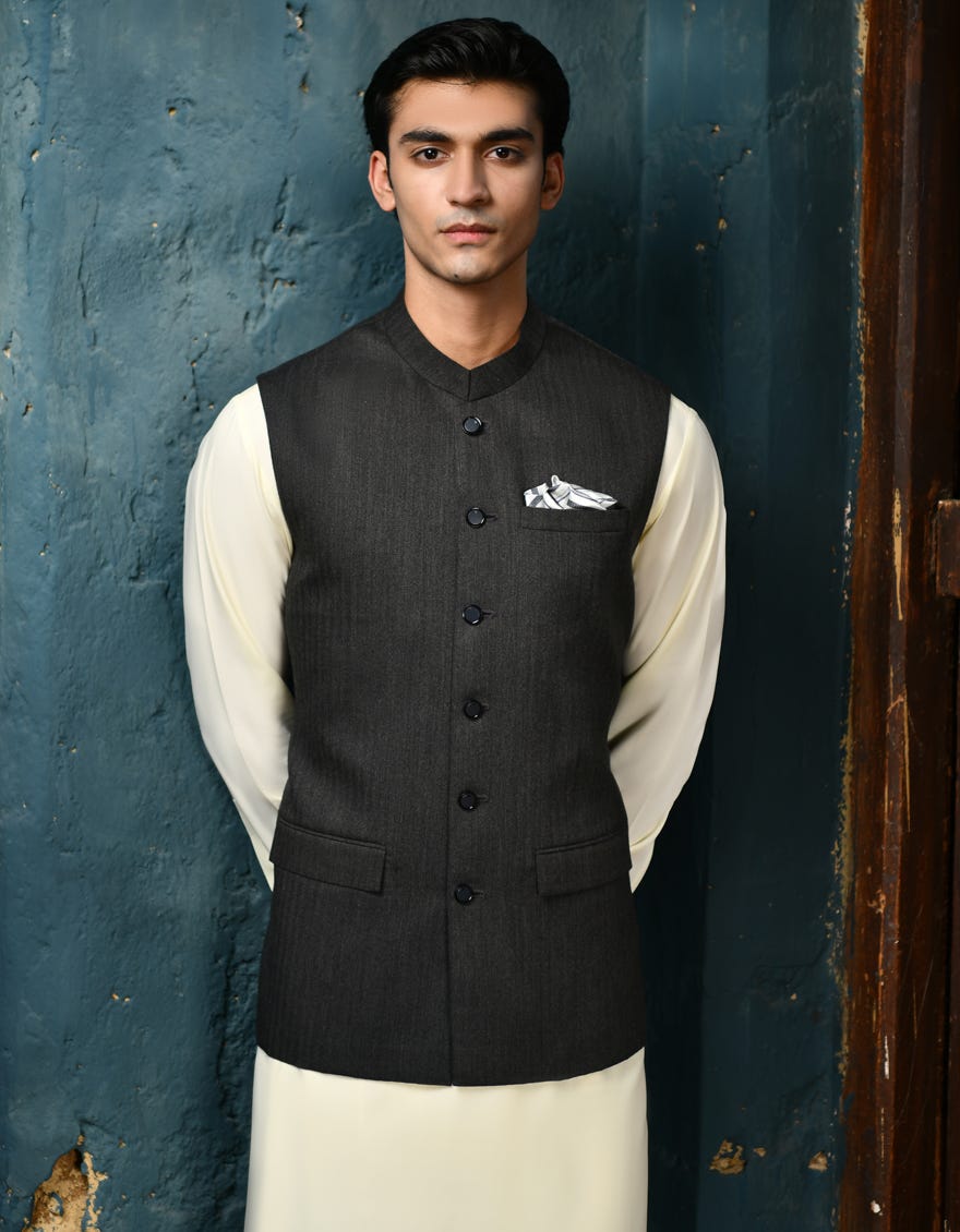 CHARCOAL GREY SUITING WAISTCOAT | JJVC-A-27385-R11-AP