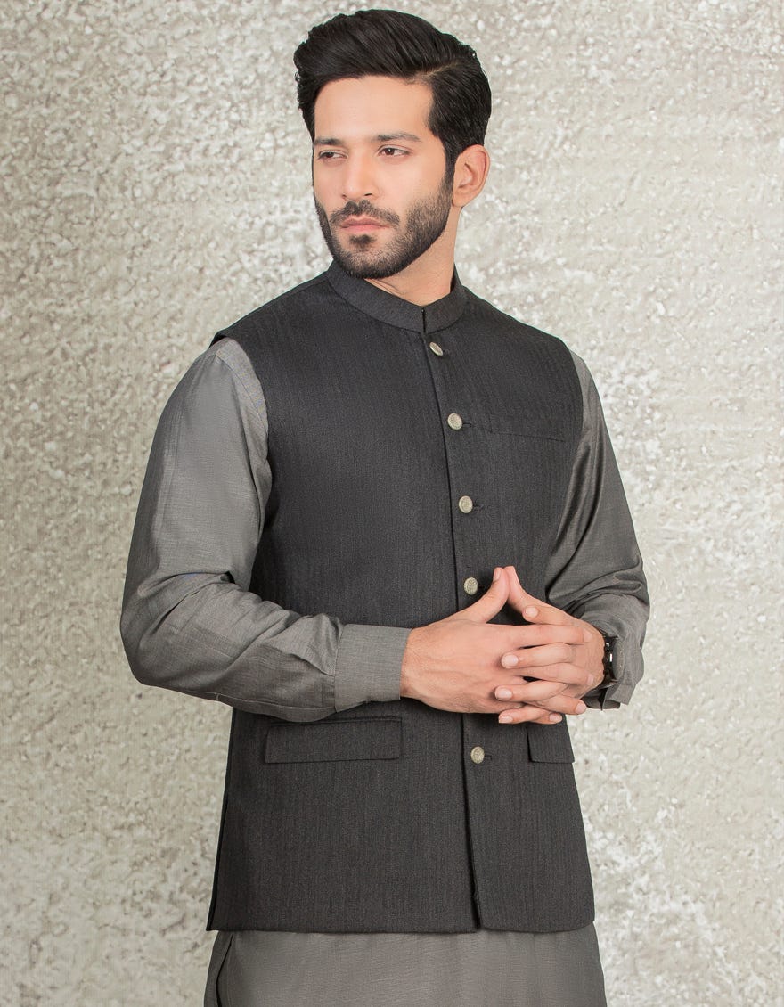 DARK GREY SUITING PLAIN WAISTCOAT