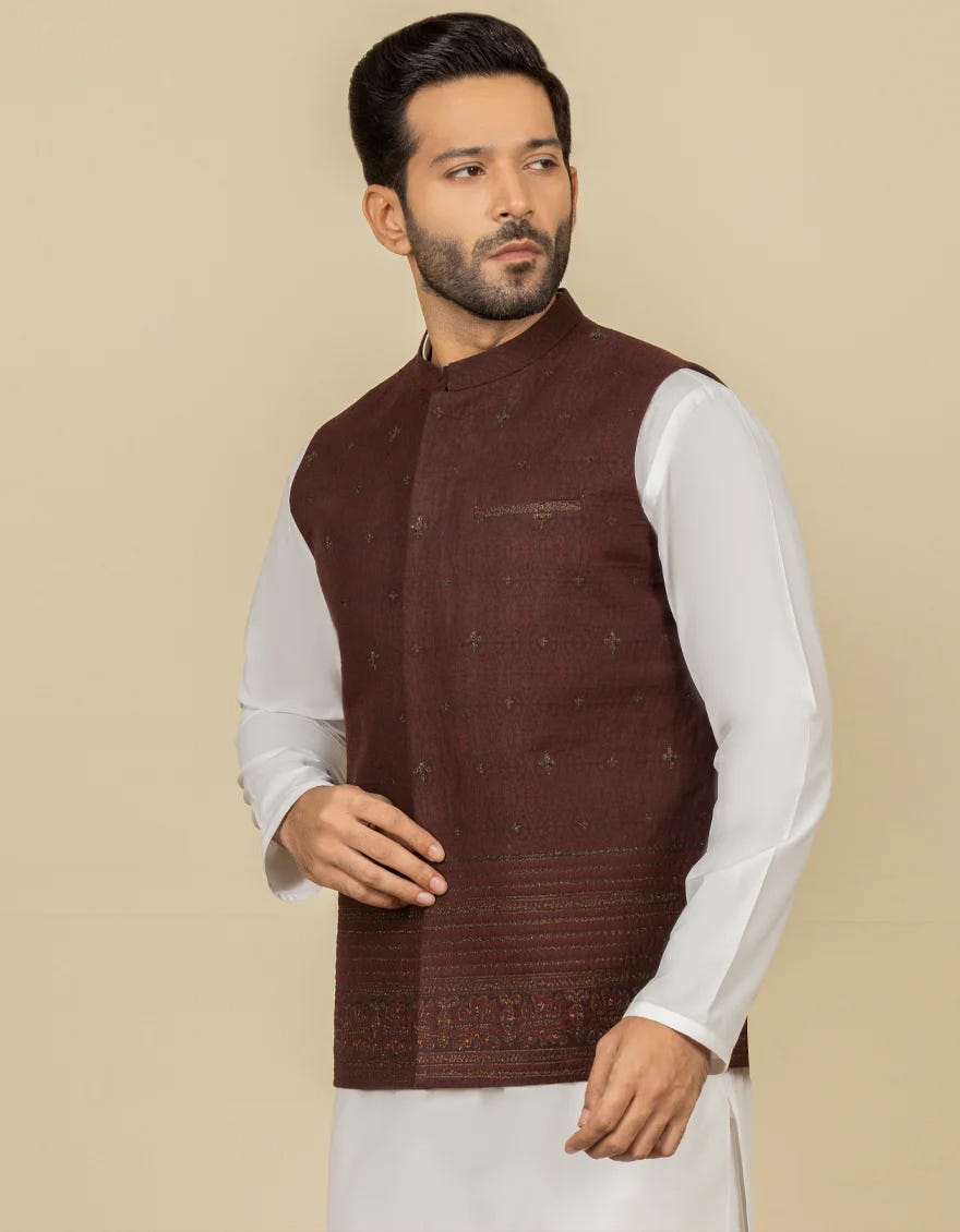 Dark Maroon Cotton Waistcoat | Jjvc-27445